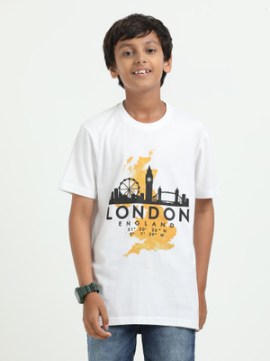 estuna Boys Printed Pure Cotton Regular T Shirt(White, Pack of 1)