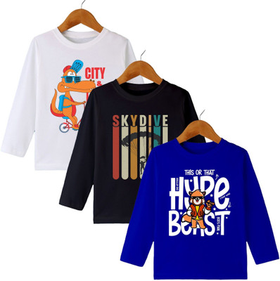 MYO Boys & Girls Printed Cotton Blend Regular T Shirt(Multicolor, Pack of 3)