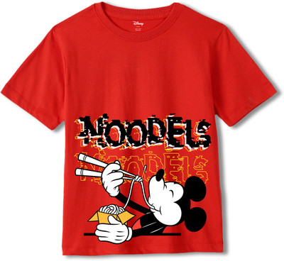 DISNEY BY MISS & CHIEF Boys Printed Pure Cotton Oversized T Shirt(Red, Pack of 1)