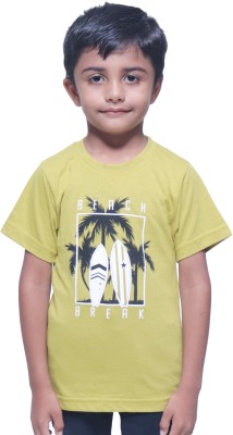 NickoKids Boys Typography, Printed Cotton Blend T Shirt(Green, Pack of 1)