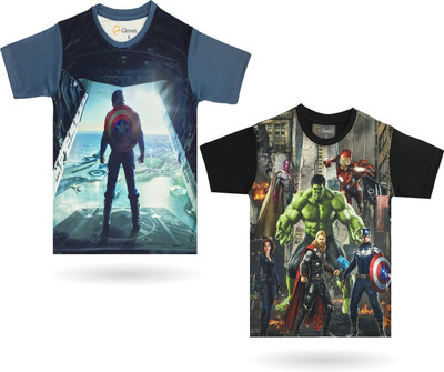 Glensen Boys Printed Polyester Regular T Shirt(Multicolor, Pack of 2)