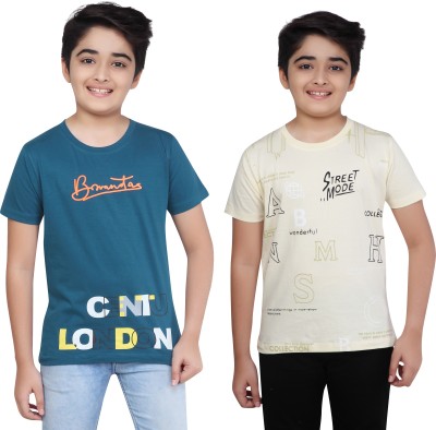 duckout Boys Printed Pure Cotton Regular T Shirt(Multicolor, Pack of 2)