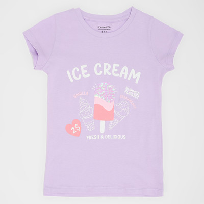 Pantaloons Junior Baby Girls Printed Cotton Blend Regular T Shirt(Pink, Pack of 1)