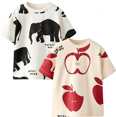 tedwoods Baby Boys & Baby Girls Animal Print Pure Cotton Regular T Shirt(Grey, Pack of 1)