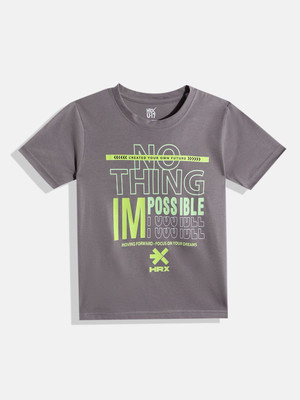 HRX by Hrithik Roshan Boys & Girls Printed Pure Cotton Regular T Shirt(Grey, Pack of 1)