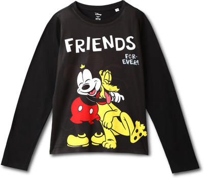Disney By Wear Your Mind Boys Printed, Graphic Print Polycotton Regular T Shirt(Black, Pack of 1)