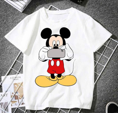 THEVENUS Boys & Girls Printed Polyester Regular T Shirt(White, Pack of 1)