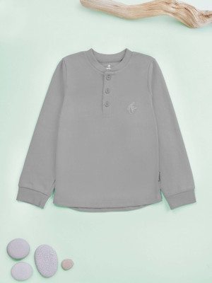 Kiddo Paanti Boys & Girls Solid Pure Cotton Regular T Shirt(Grey, Pack of 1)