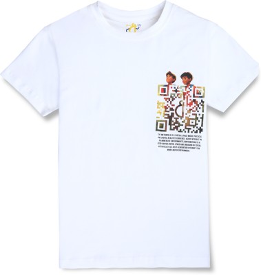 GINI & JONY Girls Graphic Print Cotton Blend T Shirt(White, Pack of 1)