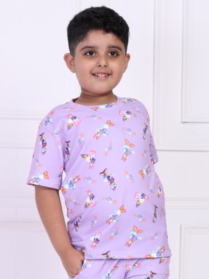 TINY TOON Boys Cartoon Polycotton Regular T Shirt(Purple, Pack of 1)