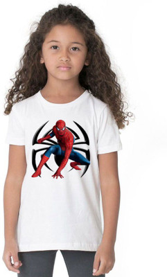 KPPRINT Boys & Girls Printed Cotton Blend Regular T Shirt(White, Pack of 1)