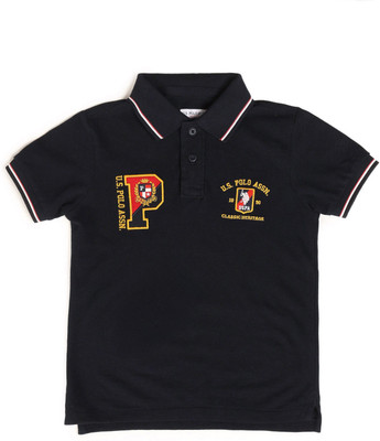 U.S. POLO ASSN. Boys Embroidered Pure Cotton Regular T Shirt(Blue, Pack of 1)