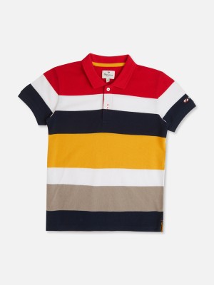 Pepe Jeans Boys Striped Pure Cotton Regular T Shirt(Red, Pack of 1)