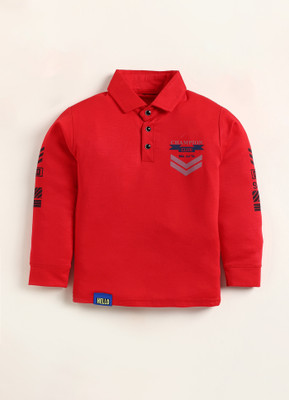 SARDAR DRESSES Boys Printed Cotton Blend Regular T Shirt(Red, Pack of 1)
