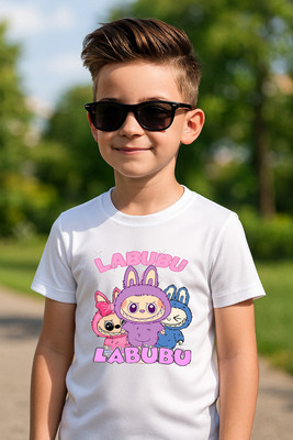 fashionbites Boys & Girls Printed Polyester Regular T Shirt(White, Pack of 1)