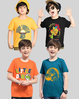 ENITOR Boys Printed Cotton Blend Regular T Shirt(Multicolor, Dark Blue, Pack of 4)