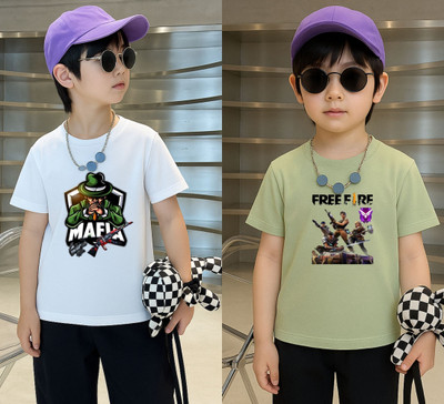 Lecowar Boys Graphic Print Polyester Regular T Shirt(White, Green, Pack of 2)