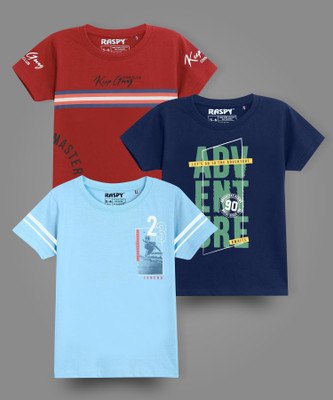 RASPY Boys Printed Pure Cotton Regular T Shirt(Multicolor, Pack of 3)