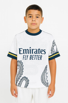YUTU Boys & Girls Printed Polyester Regular T Shirt(White, Pack of 1)