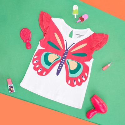 Pantaloons Baby Baby Girls Printed Pure Cotton Regular T Shirt(White, Pack of 1)