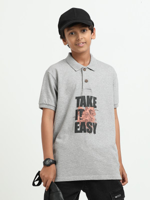 estuna Boys Printed Pure Cotton Regular T Shirt(Grey, Pack of 1)