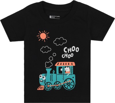 BodyCare Baby Boys Printed Cotton Blend T Shirt(Black, Pack of 1)