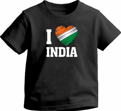 Luv My India Boys & Girls Graphic Print Pure Cotton Regular T Shirt(Black, Pack of 1)