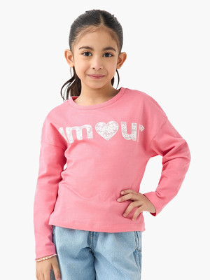 JUNIORS by Babyshop Baby Girls Typography Pure Cotton Regular T Shirt(Pink, Pack of 1)