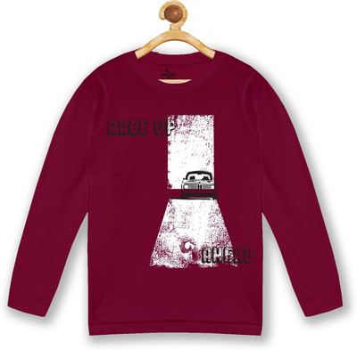 Kiddo Paanti Boys Printed Cotton Blend Regular T Shirt(Maroon, Pack of 1)