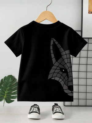 FROSEN FOX Boys Printed Pure Cotton Regular T Shirt(Black, Pack of 1)