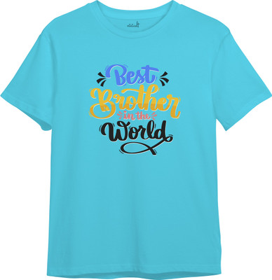 x2o Boys & Girls Typography, Printed Cotton Blend Regular T Shirt(Light Blue, Pack of 1)