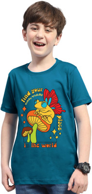 ENITOR Boys Printed Cotton Blend Regular T Shirt(Dark Blue, Pack of 1)