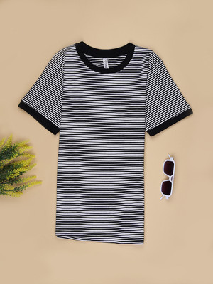 V-MART Boys Striped Cotton Blend Regular T Shirt(White, Pack of 1)