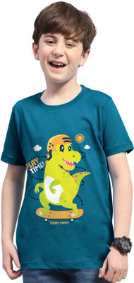AOOSH Boys Printed Cotton Blend Regular T Shirt(Dark Blue, Pack of 1)