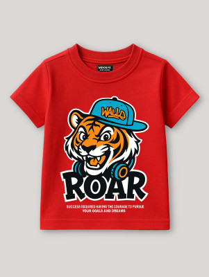 MEKNYE KIDS Boys Printed Pure Cotton Regular T Shirt(Red, Pack of 1)