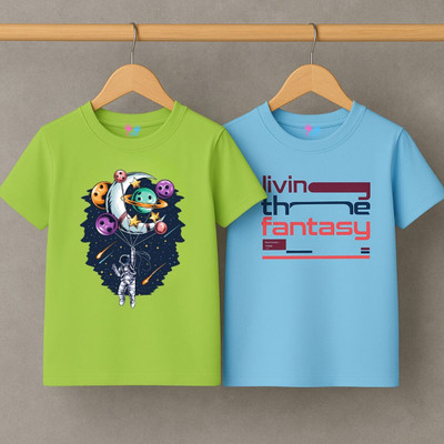 Kidloo Boys Printed Pure Cotton Regular T Shirt(Green, Pack of 2)