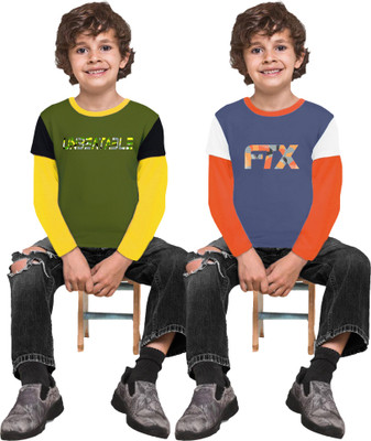 FTX Boys Colorblock Polyester Regular T Shirt(Multicolor, Pack of 2)