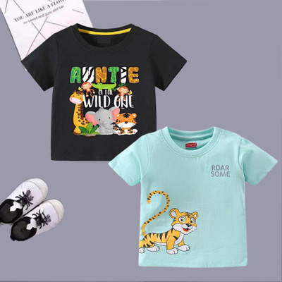 DRUZZEE Baby Boys & Baby Girls Printed Cotton Blend Regular T Shirt(Multicolor, Pack of 2)