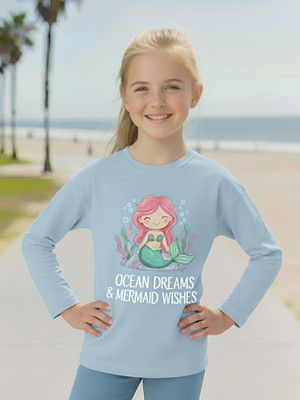 DISNEY BY MISS & CHIEF Girls Printed Pure Cotton Regular T Shirt(Light Blue, Pack of 1)