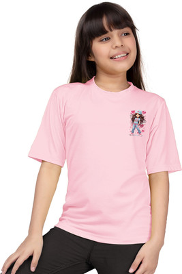 SHASTIGA EXPORTS Girls Printed Pure Cotton Oversized T Shirt(Pink, Pack of 1)