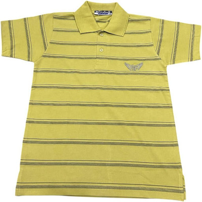 Carlos Boys Striped Cotton Blend Regular T Shirt(Yellow, Pack of 1)