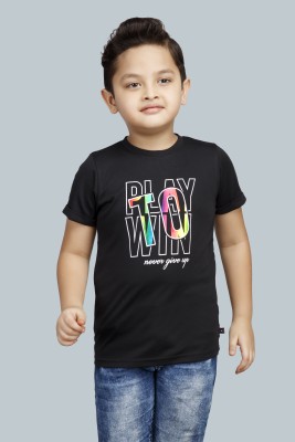 3PIN Boys Printed Pure Cotton T Shirt(Black, Pack of 1)