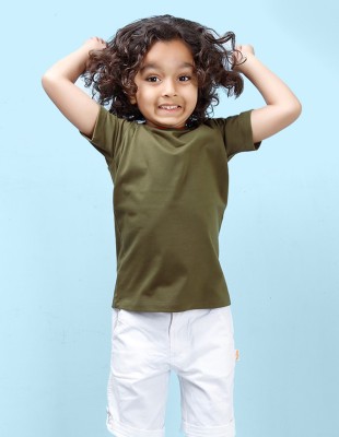 Nusyl Boys Solid Cotton Blend Regular T Shirt(Green, Pack of 1)