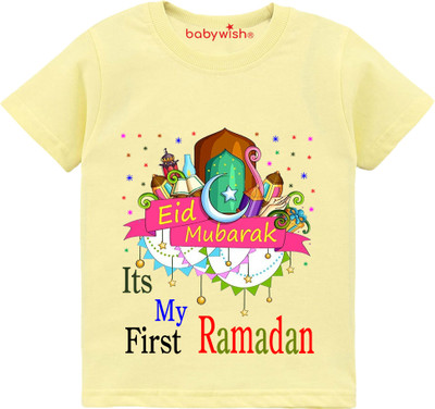 Babywish Boys Typography, Graphic Print Cotton Blend Regular T Shirt(Yellow, Pack of 1)