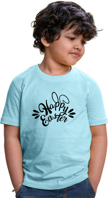 CHOMMBOOKA TRENDING Boys Typography Pure Cotton Regular T Shirt(Light Blue, Pack of 1)