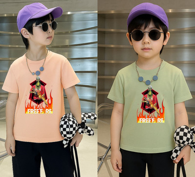Lecowar Boys Graphic Print Polyester Regular T Shirt(Pink, Green, Pack of 1)
