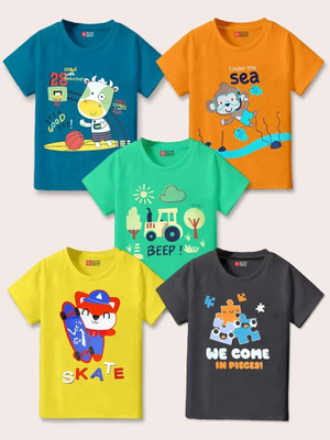SUPERSQUAD Baby Boys Graphic Print Pure Cotton Regular T Shirt(Multicolor, Pack of 5)