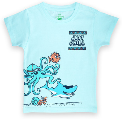 YUV Baby Boys & Baby Girls Printed Pure Cotton Regular T Shirt(Blue, Pack of 1)