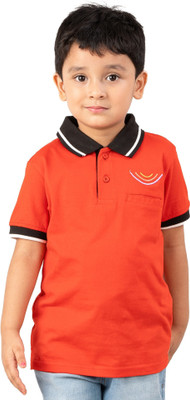YOUMAA FAB Boys Solid Pure Cotton Regular T Shirt(Orange, Pack of 1)