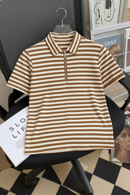 Try This Boys Colorblock Cotton Blend Regular T Shirt(Beige, White, Pack of 1)